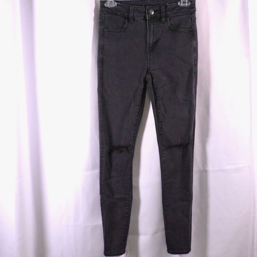 American Eagle Women's 4 Gray Distressed Hi-Rise Jeggings 27x28